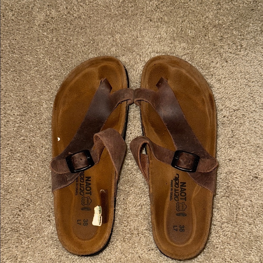 Naot Brown Leather Sandals with Black Soles